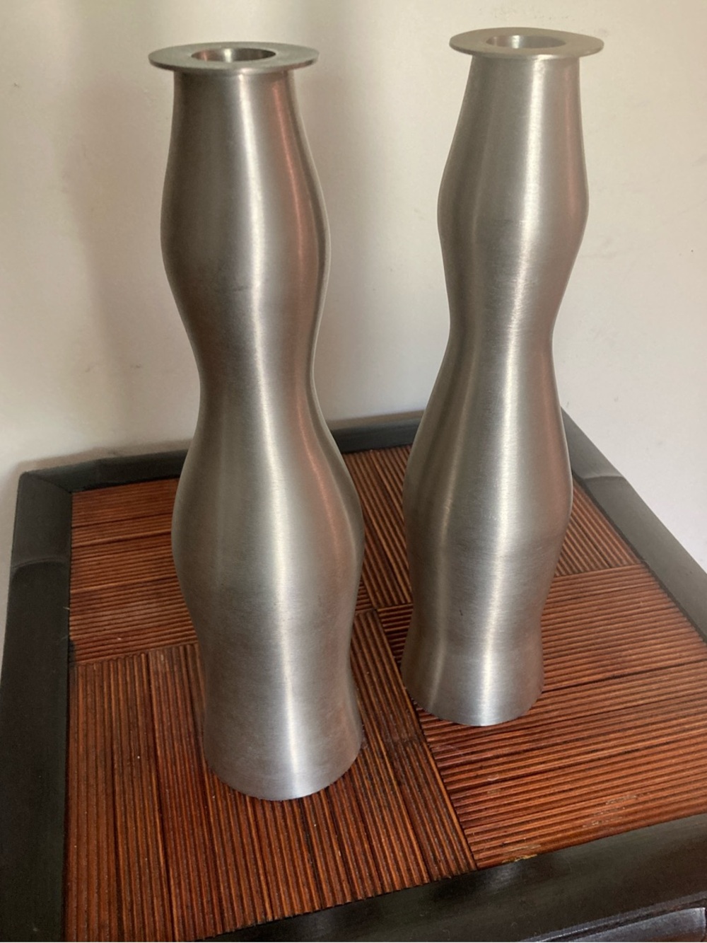 Sleek mod brushed metal candleholders. Look new